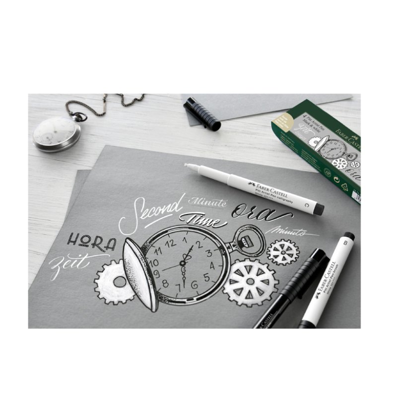 Faber-Castell drawing pens PITT artist pen, handlettering set, black/white, 4 pcs
